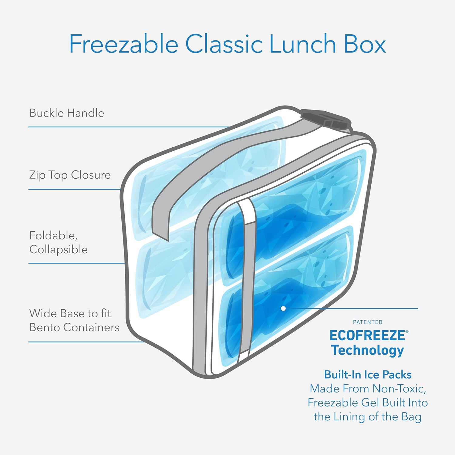PackIt Freezable Classic Lunch Box, Almond, Built with ECOFREEZE Technology, Collapsible, Reusable, Zip Closure With Zip Front Pocket and Buckle Handle, Designed for Fresh Lunch On the Go