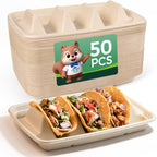 50-Pack 100% Compostable Biodegradable Paper Taco Holders, Eco-Friendly Disposable Paper Taco Tray for Taco Tuesday, Lazy Susan Taco Bar (50-Pack)