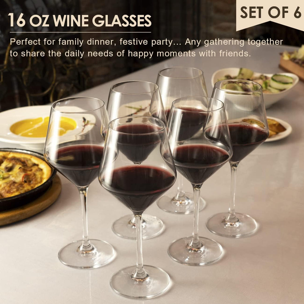 Wine Glasses,White Red Wine Glasses Set of 6,Lead-Free Premium Crystal Clear Glass,Hand Blown Italian Style Burgundy Long Stem Wine Glasses,Great Gift Packaging(16oz,6pack)