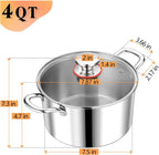 P&P CHEF 4 Quart Tri-Ply Stainless Steel Stock Pot, 4 Qt Stockpot Pasta Cooking Pot with Visible Lid for Soup Vegetable, Induction Cookware for All Stoves, Sturdy & Double Handle, Dishwasher Safe