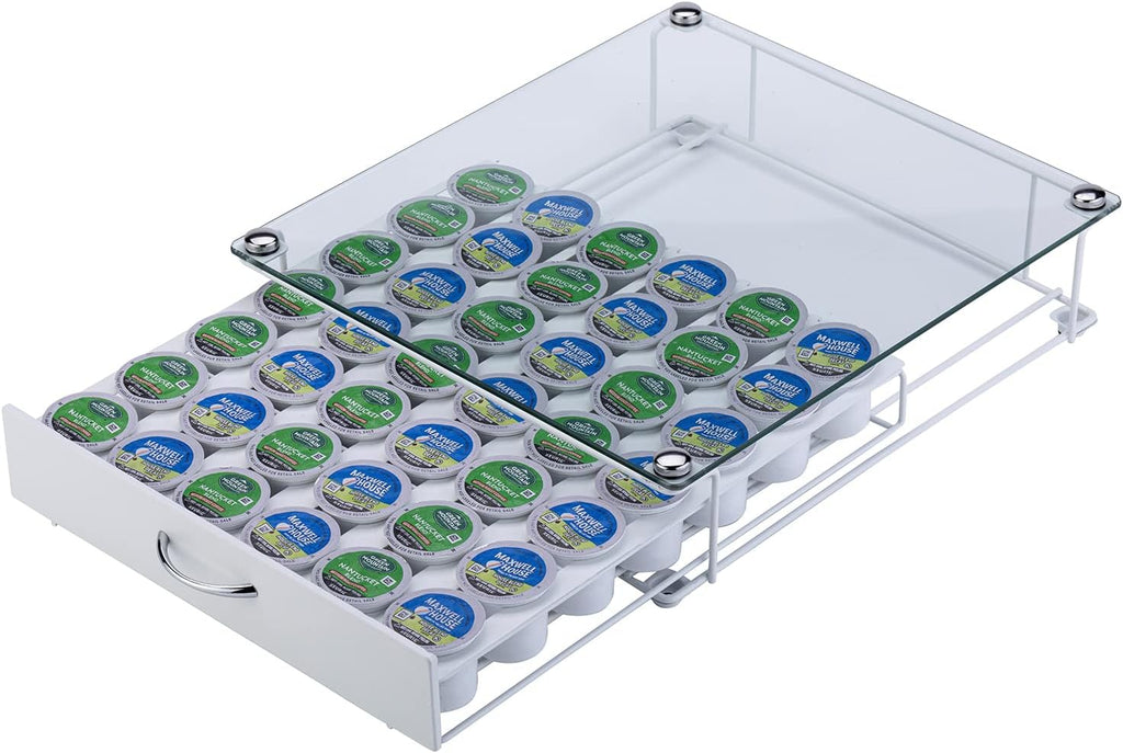 Rice rat K Cup Pod Holde Glass Top Drawer,Coffee Pod Holder Capsule Display Storage compatibility 42 k-cup(white)