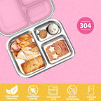 Stainless Steel Lunch Box 1000ml - 3 Compartment Bento Box for Kids & Adults, Leakproof Food Container, BPA-Free Metal Lunch Box with Silicone Seal, Eco-Friendly/Dishwasher Safe (Pink)