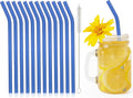 12 Pcs Reusable Glass Straws 8"x 8 mm Bent Glass Drinking Straws with Cleaning Brush for Tea, Smoothies, Milkshakes, Juices,Beverages(Light blue)