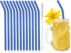 12 Pcs Reusable Glass Straws 8"x 8 mm Bent Glass Drinking Straws with Cleaning Brush for Tea, Smoothies, Milkshakes, Juices,Beverages(Light blue)