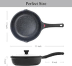 Vinchef Nonstick Skillet with Lid, 12.5In Aluminum Deep Frying/Saute Pan with Lid and Heat Indicator, Anti Scratch and Anti Stain, Induction Compatible