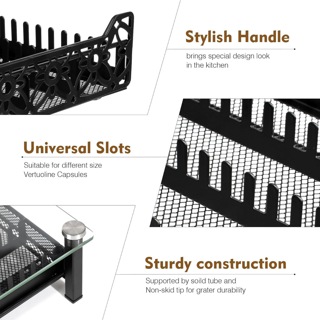 RECAPS Crystal Tempered Glass Coffee Pod Drawer Organizer Compatible with Nespresso Vertuo, Hold up to 50 Small or 40 Big Vertuo Pods or 26 K-cup Pod,Sliding K Cup Drawer for Countertop