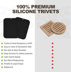 Joyhalo 4 Pack Silicone Trivets for Hot Pots and Pans,480℉ Heat Resistant Trivets for Hot Dishes,Hot Pads for Countertop,Kitchen Potholders,Black