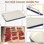 17.7" x 13" Burner Griddle Pan for Stove Top Oven, Stainless Steel Handles, Non Stick Ceramic Griddle Pan Griddle Skillet, PTFE Free PFOA Free, Blue