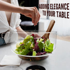 Premium Large Glass Salad Bowl Set with Acacia Wood Base and Serving Utensils - Ideal for Hosting Parties, Host Family Gatherings, and Everyday Use - Elegant, Durable, and Practical Kitchen Essential