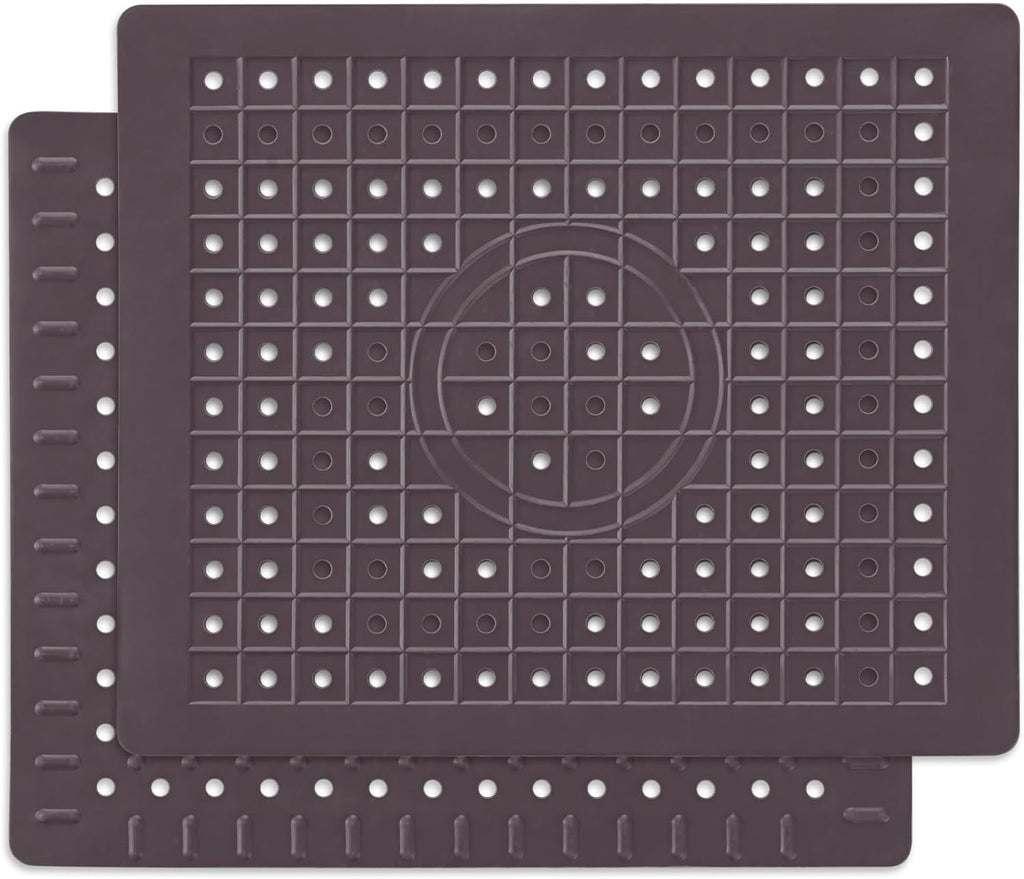 WILLKOMMEN Kitchen Sink Mat, 12" x 10" Rectangular Sink Protector Pad, Fast-Draining Grid Design Liner, Dish Drying Mat 2 Pack Coffee