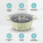 Boxiki Kitchen Premium Non-Stick Fluted Cake Pan - Ceramic Bakeware for Perfect Pound Cakes, Chocoflan & More - Durable & Easy Release