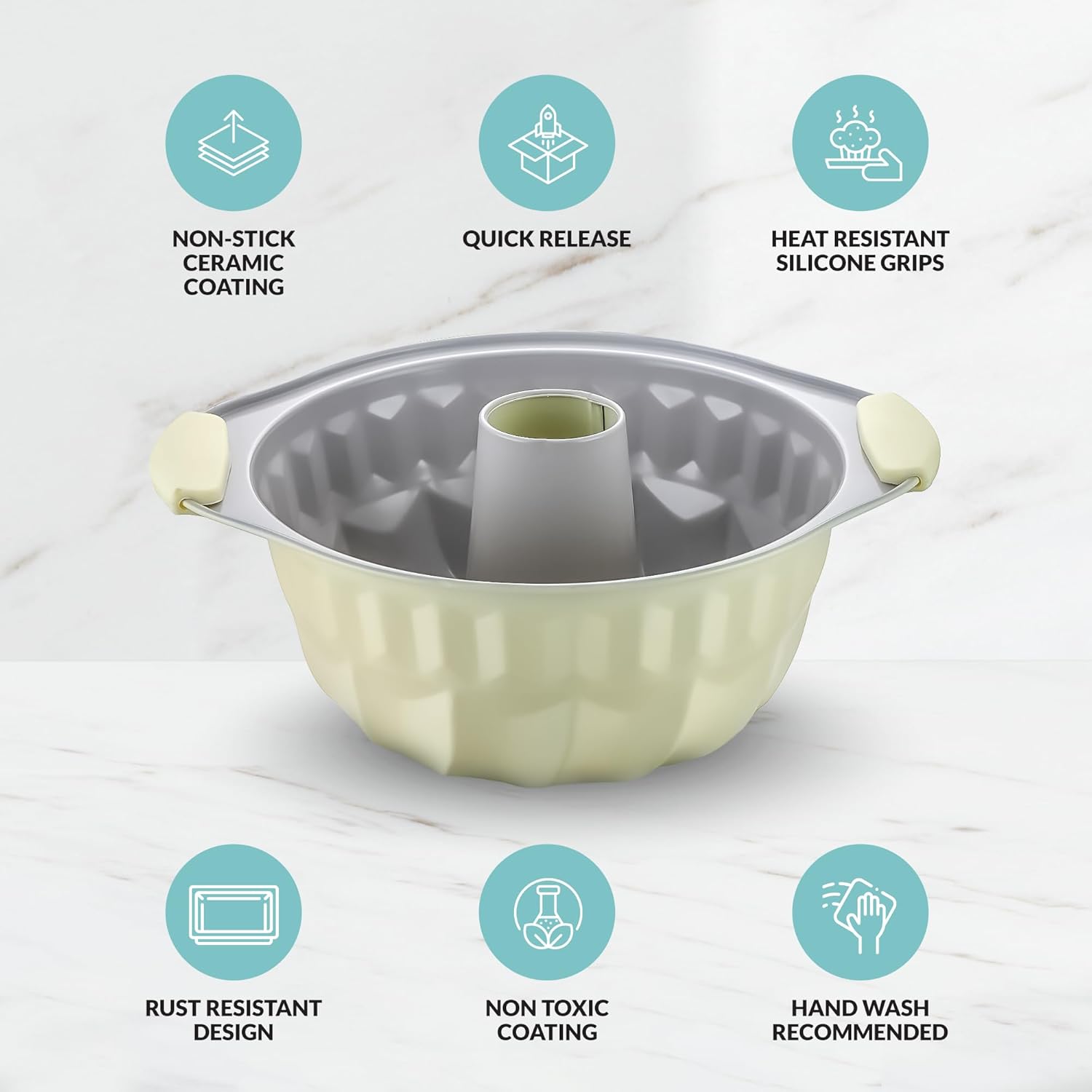 Boxiki Kitchen Premium Non-Stick Fluted Cake Pan - Ceramic Bakeware for Perfect Pound Cakes, Chocoflan & More - Durable & Easy Release
