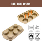 Jumbo Muffin Pan 2 Pack, Nonstick Large Cupcake Pan 6 Cup, Heavy Duty 0.5mm Thick Steel Big Muffin Tins for Baking, 3.5inch Dia, Gold