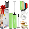 Rechargeable Milk Frother, Electric Coffee Foamer, Handheld Drink Mixer for Latte, Cappuccino, Coffee, Eggs, Hot Chocolate, Protein,Green