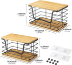 Trash Bag Dispenser Holder for Kitchen 2 Pack Laundry Room Trash Bag Holder Wall Mount Garbage Bag Dispenser Stainless Steel Roll Holder with Bamboo Top for Countertop, Under Sink
