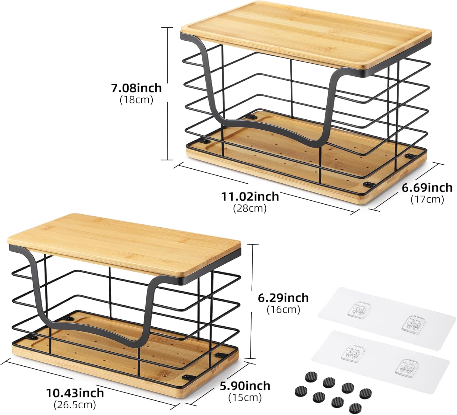 Trash Bag Dispenser Holder for Kitchen 2 Pack Laundry Room Trash Bag Holder Wall Mount Garbage Bag Dispenser Stainless Steel Roll Holder with Bamboo Top for Countertop, Under Sink