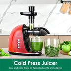 Slow Masticating Juicer,Brecious Cold Press Juicers with 2 Speed Modes & Quiet Motor,Juicers Machines Vegetable and Fruit with Reverse Function,Celery Juicer,BPA-Free,Easy to Clean (Red）
