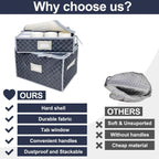 Wine Glass and Mug Storage Box with Dividers - 2 Pack China Storage Containers Set Holds 24 Glassware , Stemware，Coffee Mug and Tea Cup, Organizer Bin with Sturdy Metal Zipper,Label and Handles (Grey)