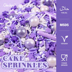 Purple Sprinkles for Cake Decorating 4.23ounce - Sugar Mix Contains Star & Pearl Sprinkles for Cupcake Toppers, Ice Cream, Candy, Cookie Decorations - Holiday Party Supplies