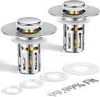 (2 Pc) All Metal Bathroom Sink Stopper Fit 99% - 3 in 1 Universal Pop Up Sink Stopper with Removable Stainless Steel Filter Basket Hair Catcher - for 1.1'' to 2.36'' Basin - Brass Core, 7000+ Tested