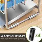 Cisily Silver 2-Tier Kitchen Sink Caddy Organzier Rack with Flexible Dish Brush Holder, Sponge Holder for Kitchen Sink Countertop Organization Storage,Home Decor Stainless Steel