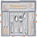 Silverware Organizer for drawer - Adjustable Kitchen Drawer Organizer Utensil Drawer Organizer, Expandable Silverware Tray for Drawer Utensil Organizer for Forks, Knives, Grey