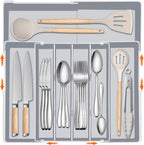 Silverware Organizer for drawer - Adjustable Kitchen Drawer Organizer Utensil Drawer Organizer, Expandable Silverware Tray for Drawer Utensil Organizer for Forks, Knives, Grey
