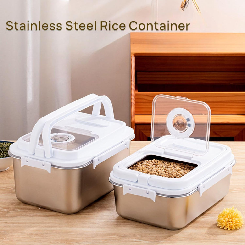 Saim Rice Storage Container Bin, 20lb Stainless Steel Food Storage Containers with Silicone Lid, Measuring Cup, Spoon, Rice Dispenser for Flour, Sugar,and Baking Supplies