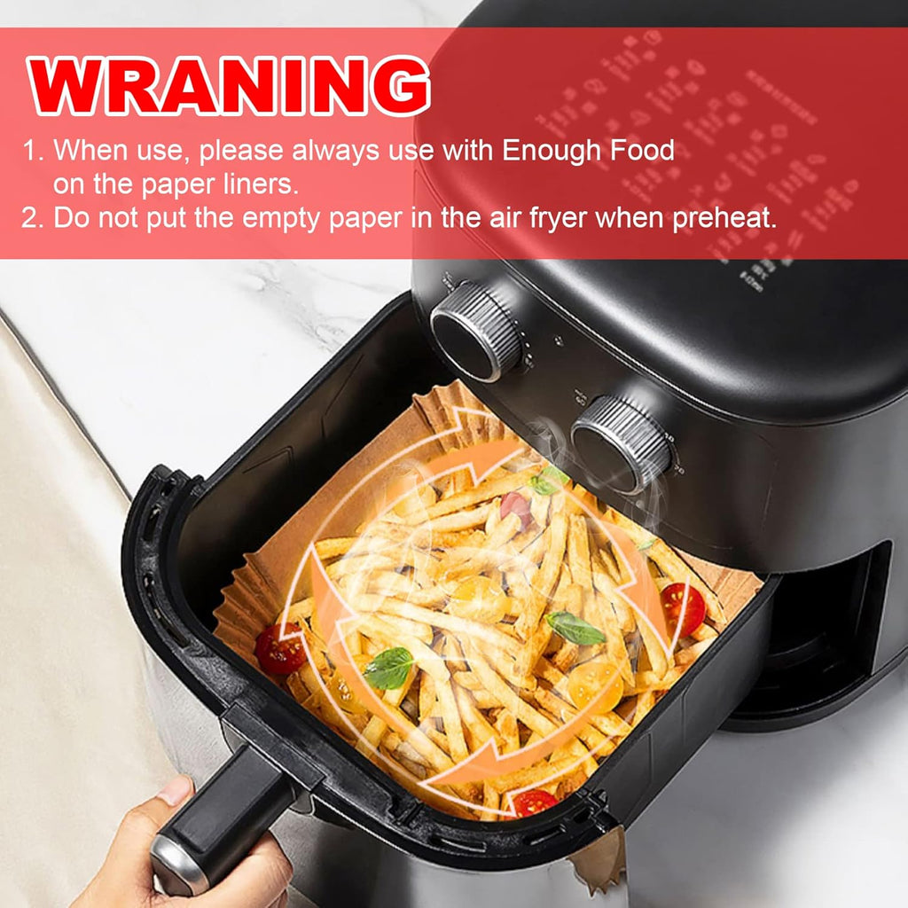 Vailnd 9inch Square Air Fryer Disposable Paper Liners, 125PCS Non-Stick Food Grade Air Fryer Parchment Liner, Oil Resistant, Waterproof, Food Grade Baking Paper for 8-12 QT Air Fryer Microwave