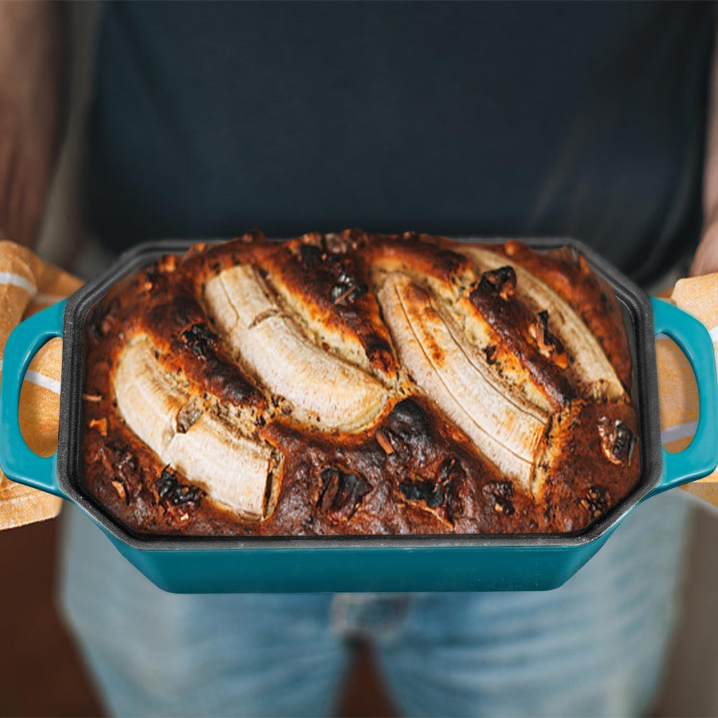 Bread Pan Cast Iron Loaf Pan with Lid Bread Loaf Pan 9x5 Inch Loaf Pan Enameled Cast Iron Sourdough Loaf Pan, DarkCyan
