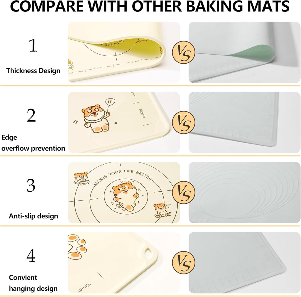 34x24 Inch Extra Thick Silicone Pastry Board, Silicone Baking Mat with Measurements, Non-slip Silicone Mat, Kneading Counter Mat, Non-Stick Dough Mat with Edge Heightening