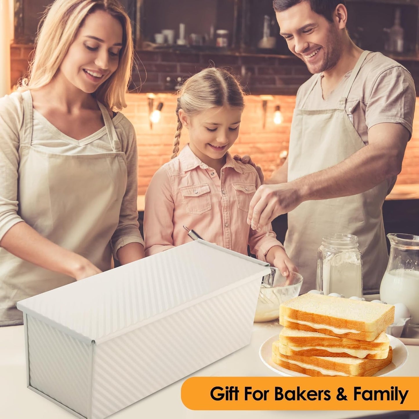 2-Pack Beige Pullman Loaf Pan with Lid, Long Nonstick Bread Pan for Toast & Sandwich Bread, Cream White Nonstick Loaf Pan, 3 Vented Holes & Ridged Design, Great for Baking Lovers and Home Use