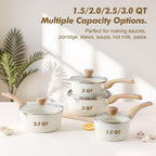 SENSARTE 2.0 & 3.0 Quart Ceramic Sauce Pan Sets with Lid, Cooking Pots Set, Nonstick Saucepan Set with Pour Spout, Small Kitchen Pot, Non toxic Saucepot, Induction Comptable, PFOA PTFE PFAS Free