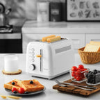 BUYDEEM DT620 2-Slice Toaster, Extra Wide Slots, Retro Stainless Steel with High Lift Lever, Bagel and Muffin Function, Removal Crumb Tray, 7-Shade Settings,Arctic White
