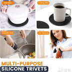 Silicone Trivet Mats 4 Heat Resistant Pot Holders Multipurpose Non-Slip Hot Pads for Kitchen Potholders, Drying mat, Jar Opener, Spoon Holder, Coaster(Black)