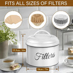 Coffee Filter Holder for Counter, Coffee Filter Storage with Lid, Round Container for Bar Accessories Decor (White)