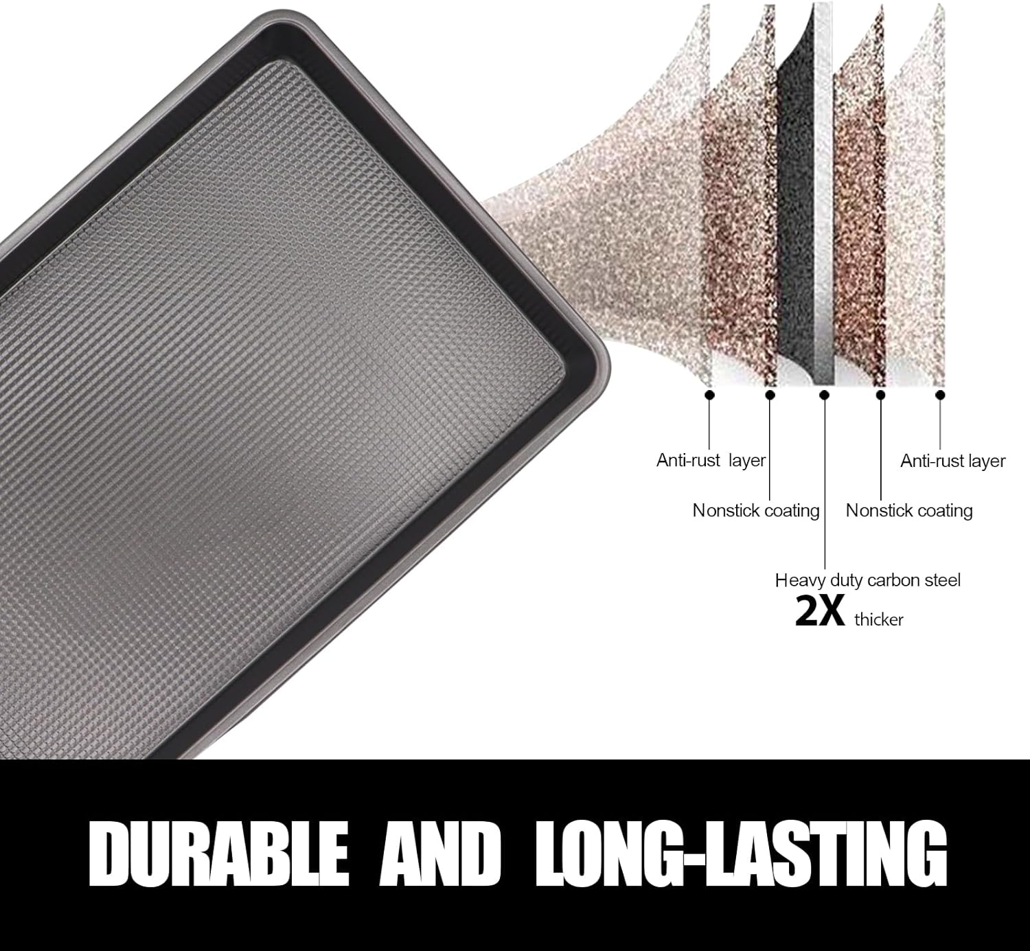 Cookie Sheets for Baking Nonstick, 2 Pack Heavy Duty 0.8mm Dark Gray Sheet Pan Set Quarter(9x13in) & Jelly Roll(10x15in), Diamond Textured Commercial Grade, Small Oven Safe