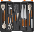 Lifewit Cooking Utensil Drawer Organizer, Expandable from 13 to 22.4 inches, Adjustable Cutlery Silverware Tray, Plastic Flatware Spatula Holder, Kitchen Tools Gadgets Storage Divider, Black