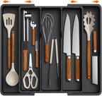 Lifewit Cooking Utensil Drawer Organizer, Expandable from 13 to 22.4 inches, Adjustable Cutlery Silverware Tray, Plastic Flatware Spatula Holder, Kitchen Tools Gadgets Storage Divider, Black
