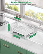 Dish Drying Rack for Kitchen Counter, Stainless Steel Drainer Anti Rust, Smart Drainage System Drainboard with Detachable Cutlery Holder, Handwash Dish Helper for Home, Apartment Space Saving