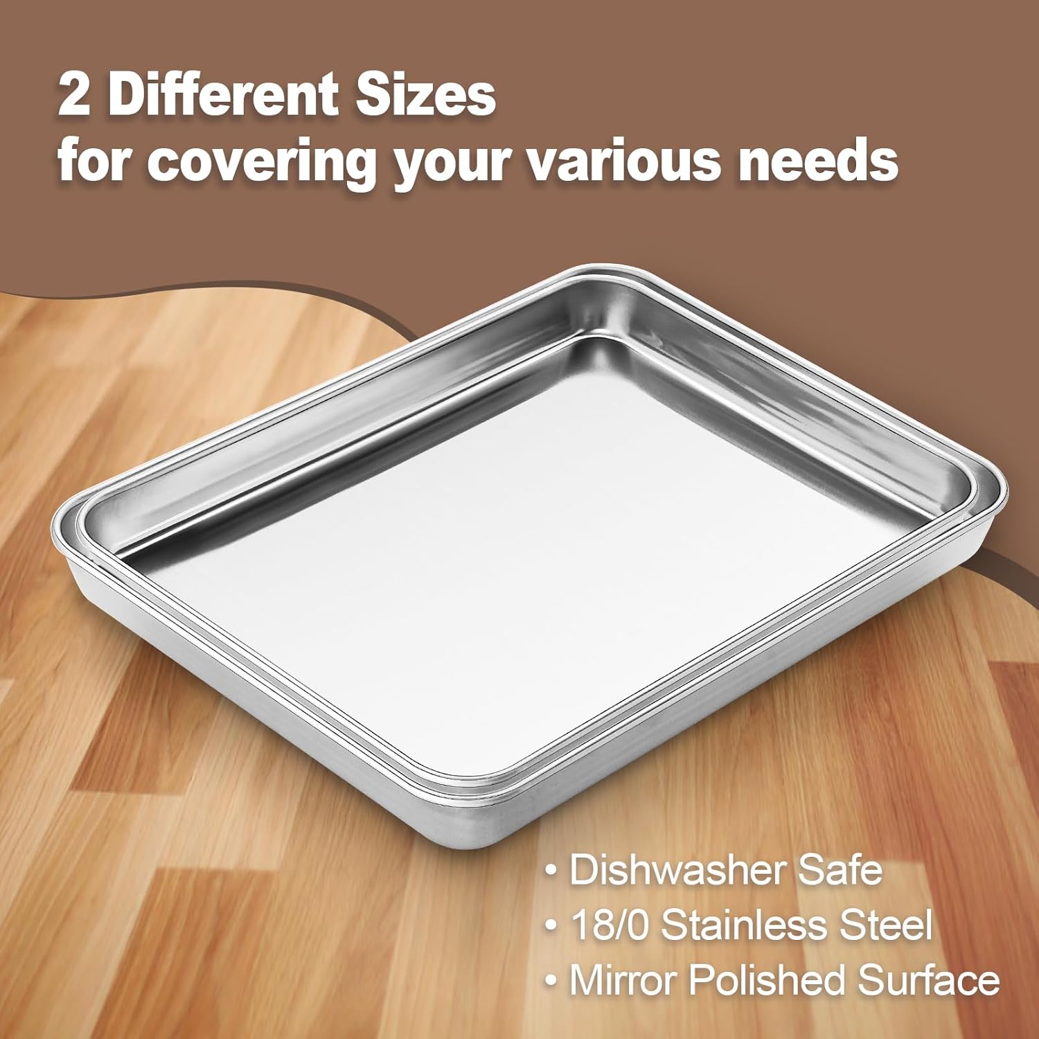 Baking Sheets Set of 2, HKJ Stainless Steel Cookie Sheet Baking Sheet Pan, 12inch/16inch Toaster Oven Pans, Non Stick & Rust Resistant & Easy Clean