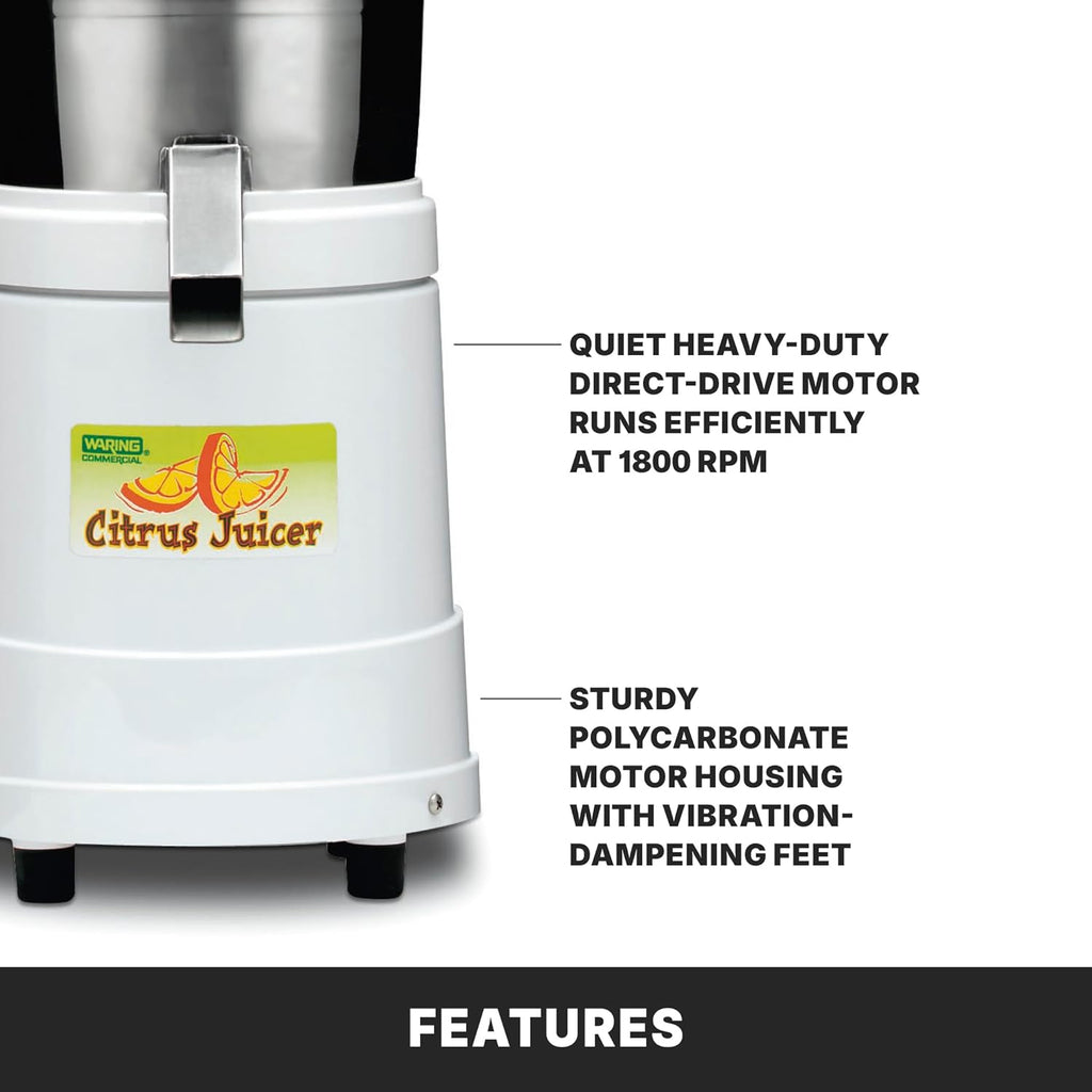 Waring Commercial JC4000 Heavy Duty Citrus Juicer with Dome, 120V, 5-15 Phase Plug, 10 x 10 x 19.5 inches, White