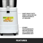 Waring Commercial JC4000 Heavy Duty Citrus Juicer with Dome, 120V, 5-15 Phase Plug, 10 x 10 x 19.5 inches, White