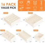 Drawer Organizer Clothes, 16 Pack Dresser Organizer Bins for Baby Clothes, Underwear Sock, Fabric Closet Organization and Storage Dividers for Nursery Bedroom (96 Compartments, Beige)