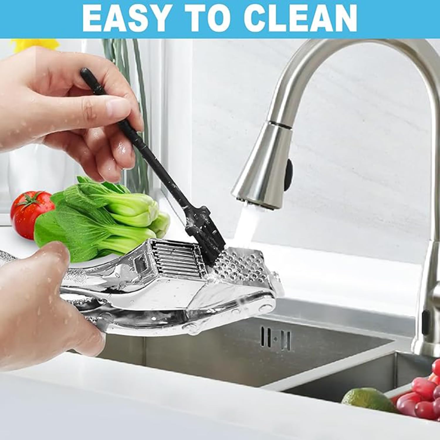 Garlic Press and Slicer 2 in 1, Rust Proof & Dishwasher Safe Professional Garlic Mincer Tool, Effortlessly Crush and Mince Garlic with this Ergonomic Handle-Garlic Peeler & Brush ANCQMI(Silver)