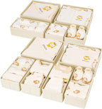 DIMJ Drawer Organizer Clothes 12 Pack - Foldable Baby Organizers and Storage & Dresser Organizer for Bedroom, Closet - Nursery Organization Dresser Dividers for underwear, Sock,Bra, Belt, Tie, Beige