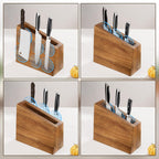 XXXL Magnetic Knife Block 11.8x10 inches, 4-Side Universal Knife Holder Builted in Powerful Magnet, Natural Acacia Wood Knife Storage Organizer for Kitchen Display