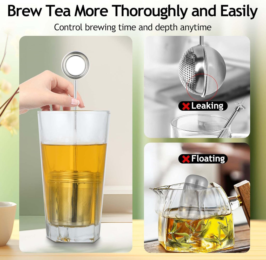 House Again 2 Pack 2 IN 1 Tea Infuser for Loose Tea, Ultra Fine Mesh Tea Ball Strainer with Spoon, Updated 304 Stainless Steel, Loose leaf Tea Steeper, Perfect for Loose Tea, Herbal Tea, Teabag