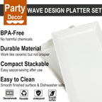 KAQAHIDO 17" x 8" x 1.5" White Serving Tray Set, Wave Edge Melamine Platters for Cookie, Appetizer, Charcuterie, Snack, Dessert, Party Food Display, Stackable, Set of 2
