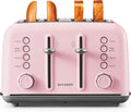BUYDEEM DT640 4-Slice Toaster, Extra Wide Slots, Retro Stainless Steel with High Lift Lever, Bagel and Muffin Function, Removal Crumb Tray, 7-Shade Settings,Pink